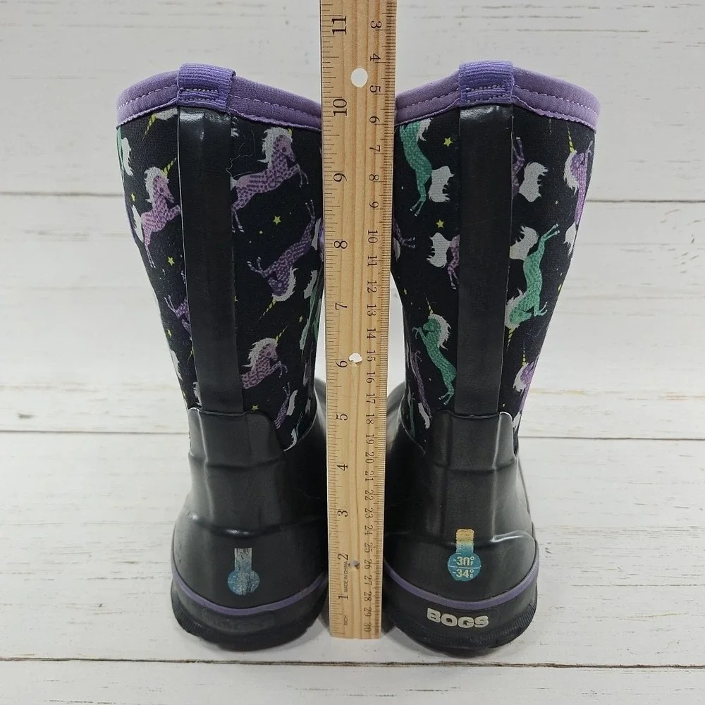 Bogs Girls Size 2 Black‎ Purple Unicorn Insulated Waterproof Winter Boots 72329